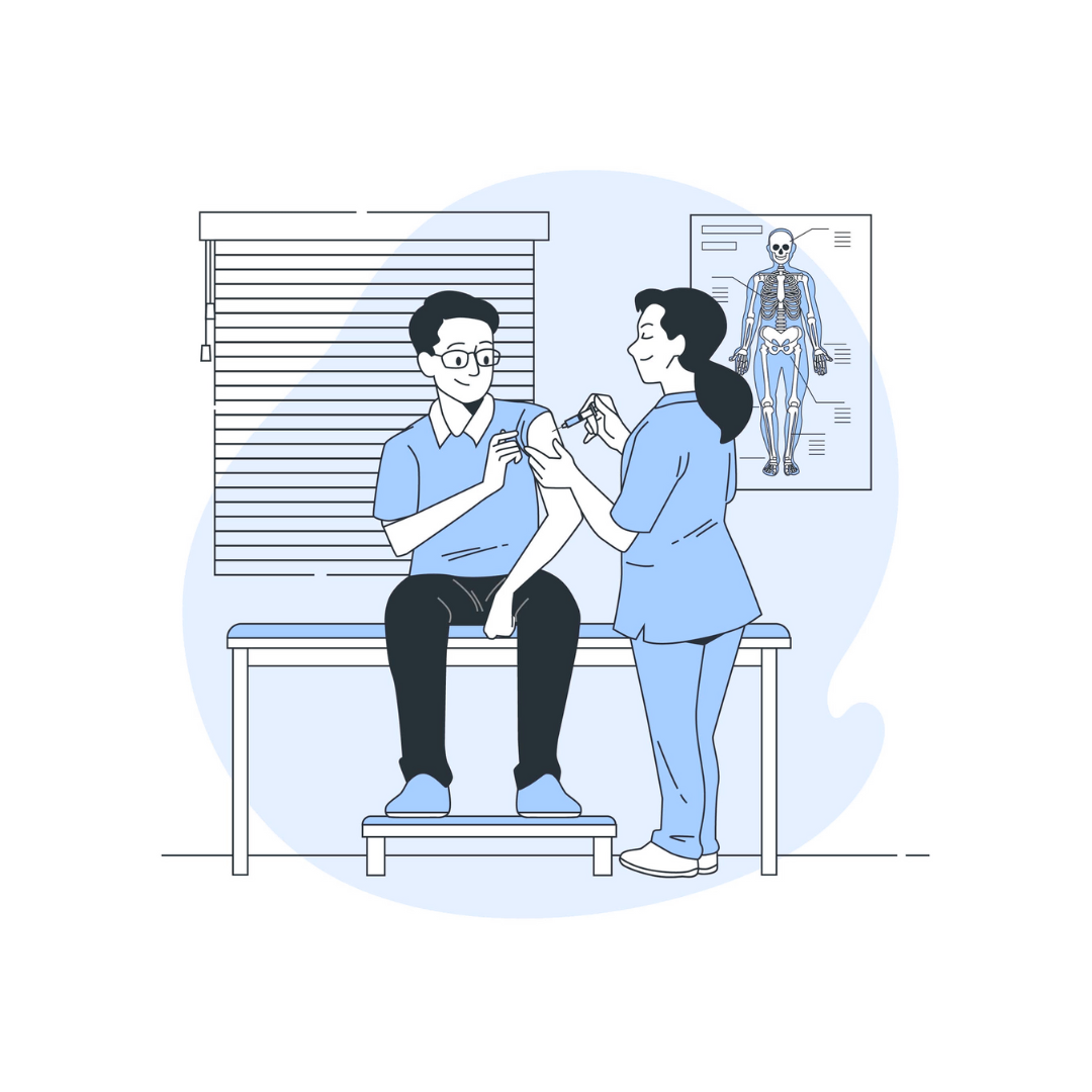 Illustration portraying a pain relief injection.
