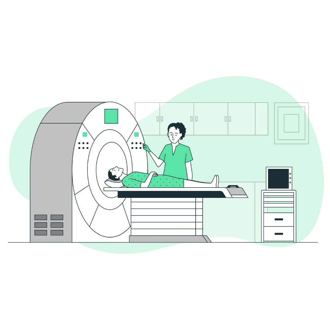 Illustration portraying an MRI exam.